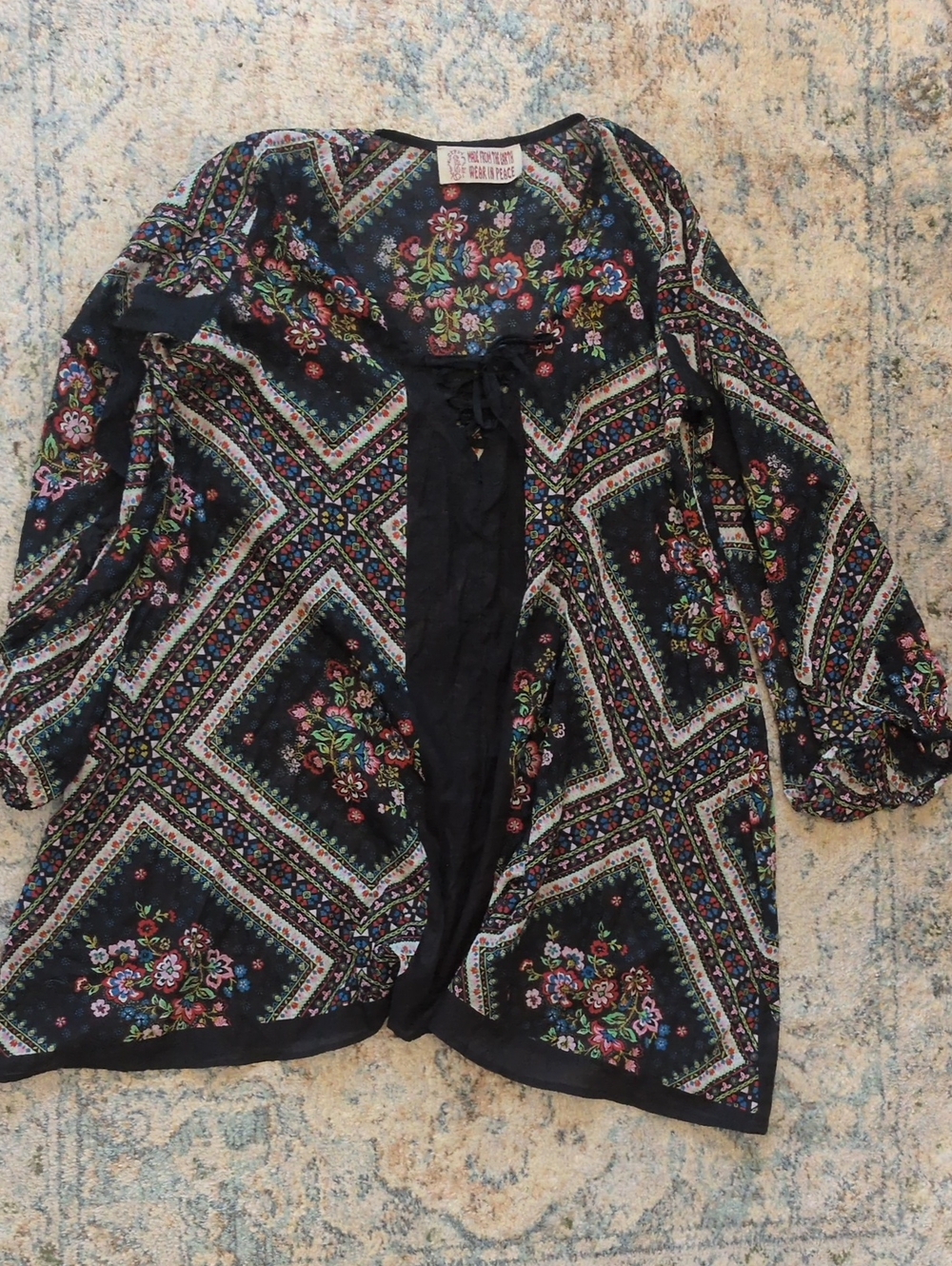 Gypsy Rose Navy Floral Lace-Up Top